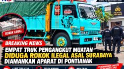 Empat Truk Diduga Pengangkut Rokok Ilegal Asal Surabaya Diamankan di Pontianak,Publik Desak Pengusutan Tuntas